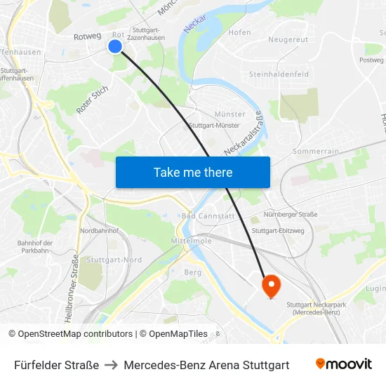 Fürfelder Straße to Mercedes-Benz Arena Stuttgart map