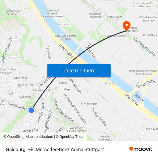 Gaisburg to Mercedes-Benz Arena Stuttgart map