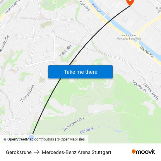 Geroksruhe to Mercedes-Benz Arena Stuttgart map