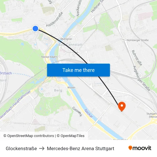 Glockenstraße to Mercedes-Benz Arena Stuttgart map