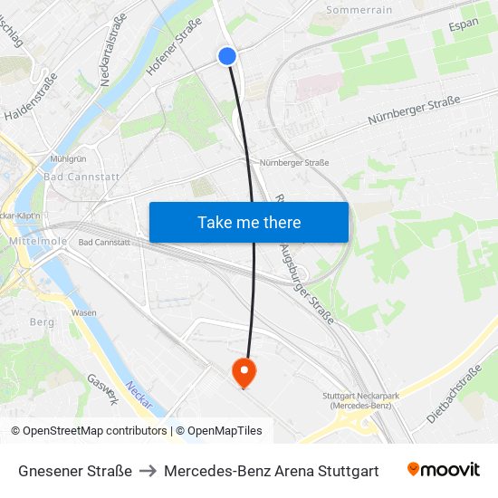 Gnesener Straße to Mercedes-Benz Arena Stuttgart map