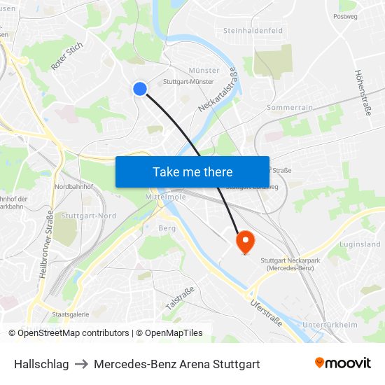 Hallschlag to Mercedes-Benz Arena Stuttgart map