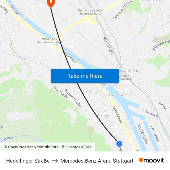 Hedelfinger Straße to Mercedes-Benz Arena Stuttgart map