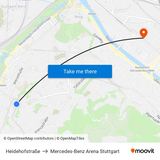 Heidehofstraße to Mercedes-Benz Arena Stuttgart map