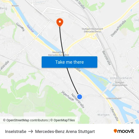 Inselstraße to Mercedes-Benz Arena Stuttgart map