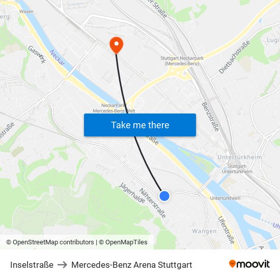 Inselstraße to Mercedes-Benz Arena Stuttgart map