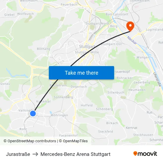 Jurastraße to Mercedes-Benz Arena Stuttgart map