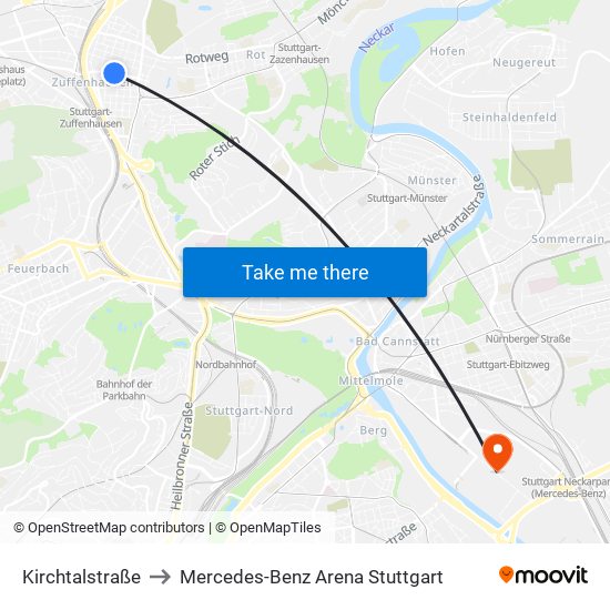 Kirchtalstraße to Mercedes-Benz Arena Stuttgart map