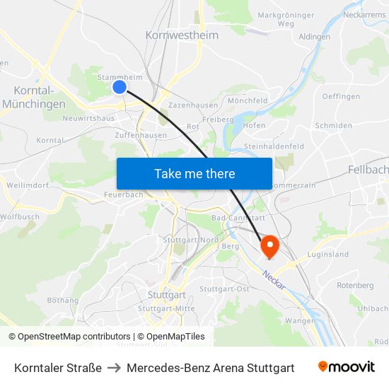Korntaler Straße to Mercedes-Benz Arena Stuttgart map