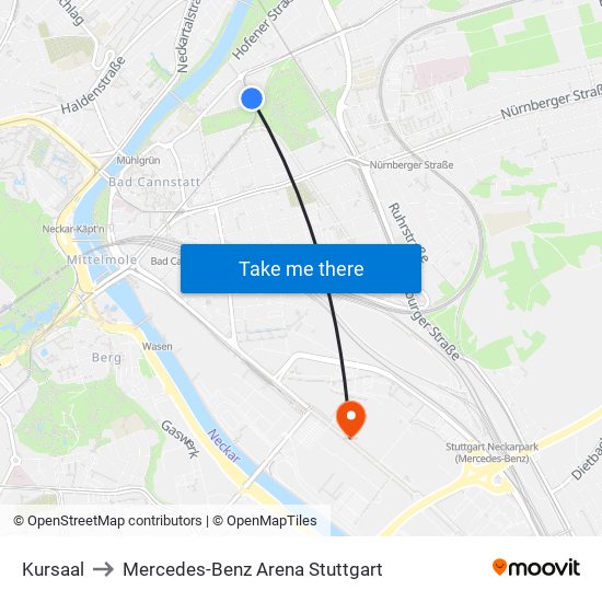 Kursaal to Mercedes-Benz Arena Stuttgart map