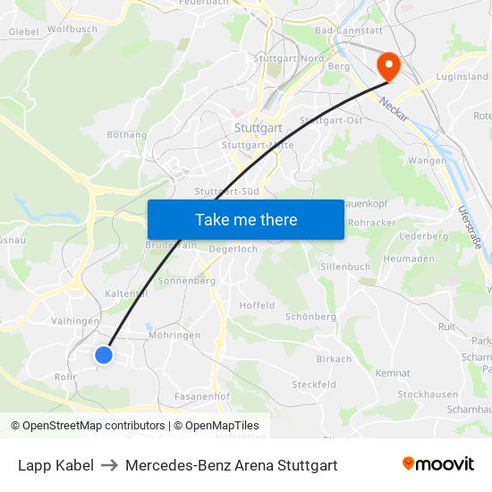 Lapp Kabel to Mercedes-Benz Arena Stuttgart map