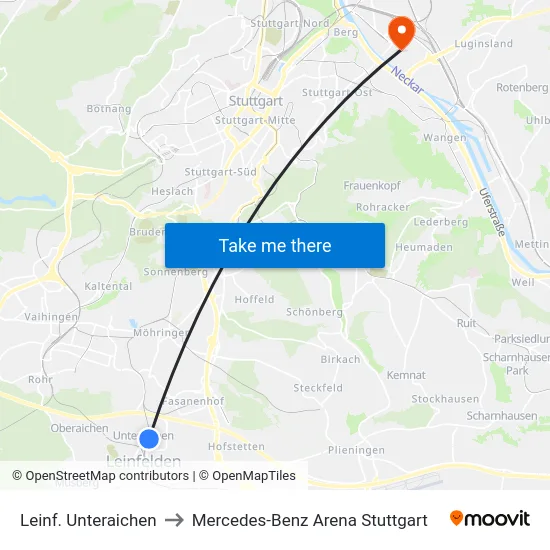 Leinf. Unteraichen to Mercedes-Benz Arena Stuttgart map