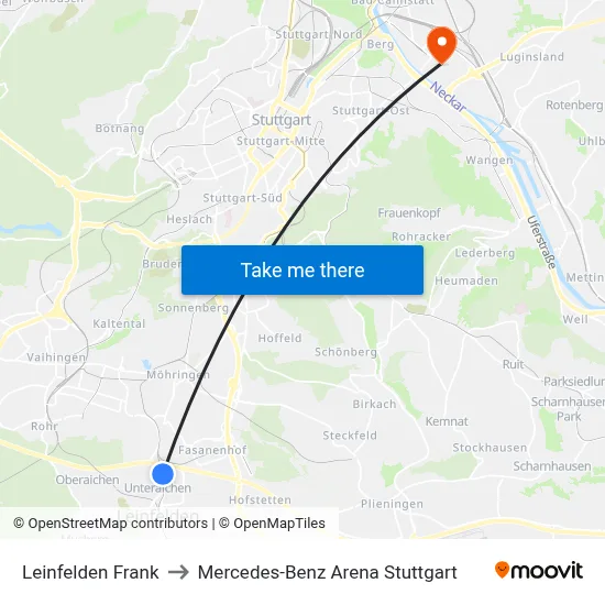 Leinfelden Frank to Mercedes-Benz Arena Stuttgart map
