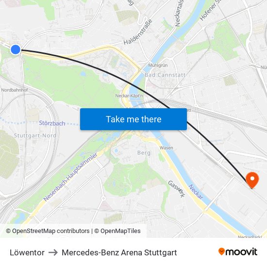 Löwentor to Mercedes-Benz Arena Stuttgart map