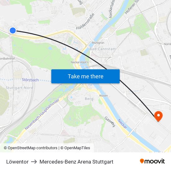 Löwentor to Mercedes-Benz Arena Stuttgart map