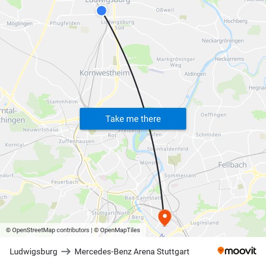 Ludwigsburg to Mercedes-Benz Arena Stuttgart map