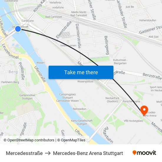 Mercedesstraße to Mercedes-Benz Arena Stuttgart map