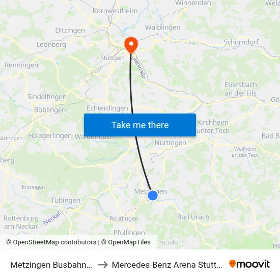 Metzingen Busbahnhof to Mercedes-Benz Arena Stuttgart map