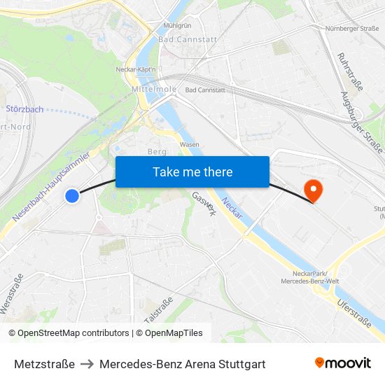 Metzstraße to Mercedes-Benz Arena Stuttgart map