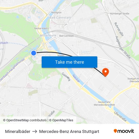 Mineralbäder to Mercedes-Benz Arena Stuttgart map