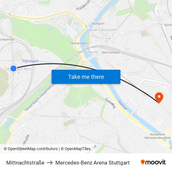 Mittnachtstraße to Mercedes-Benz Arena Stuttgart map