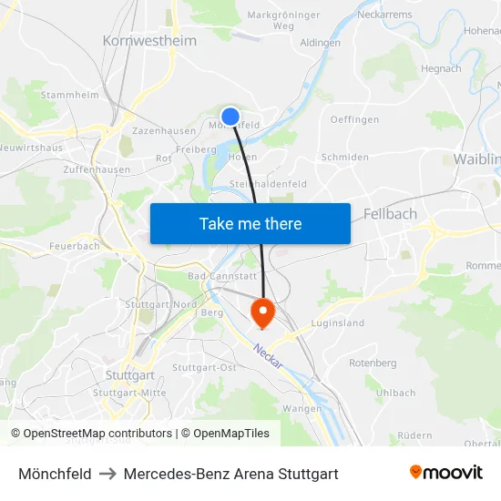 Mönchfeld to Mercedes-Benz Arena Stuttgart map