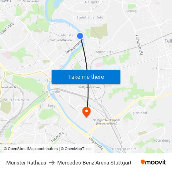 Münster Rathaus to Mercedes-Benz Arena Stuttgart map