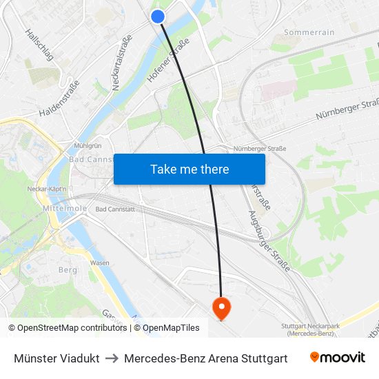 Münster Viadukt to Mercedes-Benz Arena Stuttgart map