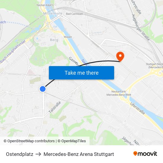 Ostendplatz to Mercedes-Benz Arena Stuttgart map