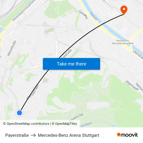 Payerstraße to Mercedes-Benz Arena Stuttgart map