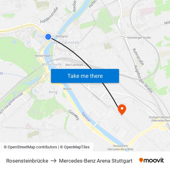Rosensteinbrücke to Mercedes-Benz Arena Stuttgart map