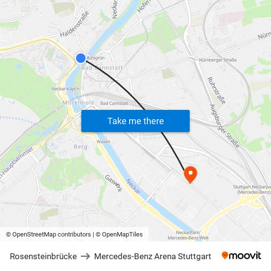 Rosensteinbrücke to Mercedes-Benz Arena Stuttgart map