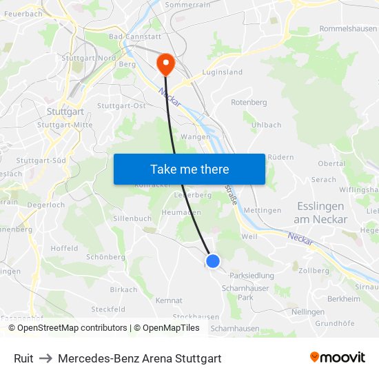 Ruit to Mercedes-Benz Arena Stuttgart map