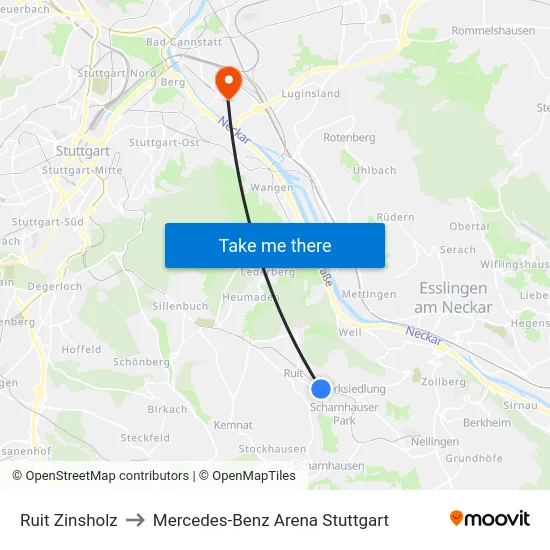 Ruit Zinsholz to Mercedes-Benz Arena Stuttgart map