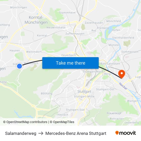 Salamanderweg to Mercedes-Benz Arena Stuttgart map