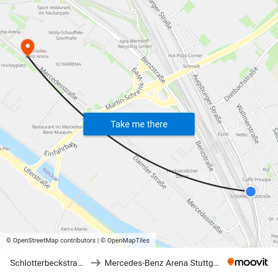 Schlotterbeckstraße to Mercedes-Benz Arena Stuttgart map