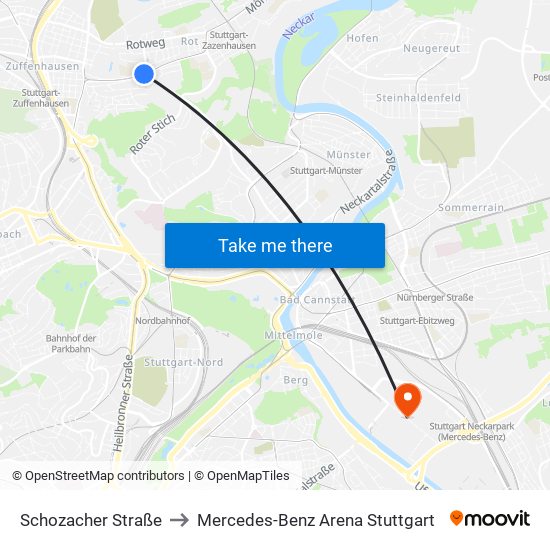 Schozacher Straße to Mercedes-Benz Arena Stuttgart map