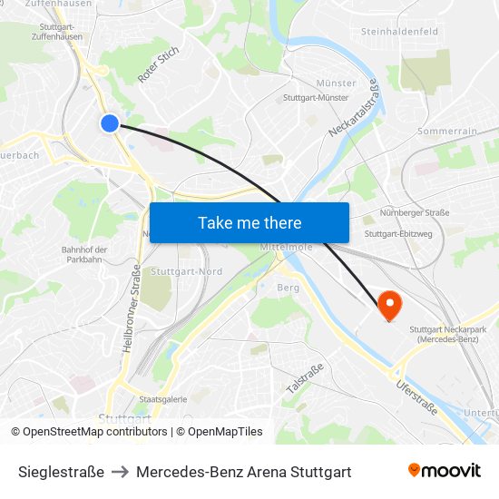 Sieglestraße to Mercedes-Benz Arena Stuttgart map
