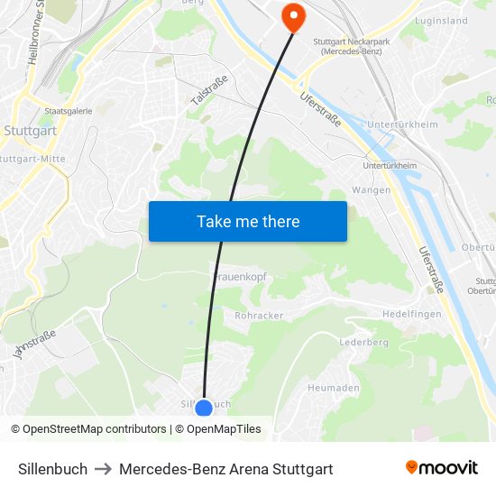 Sillenbuch to Mercedes-Benz Arena Stuttgart map