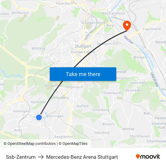 Ssb-Zentrum to Mercedes-Benz Arena Stuttgart map