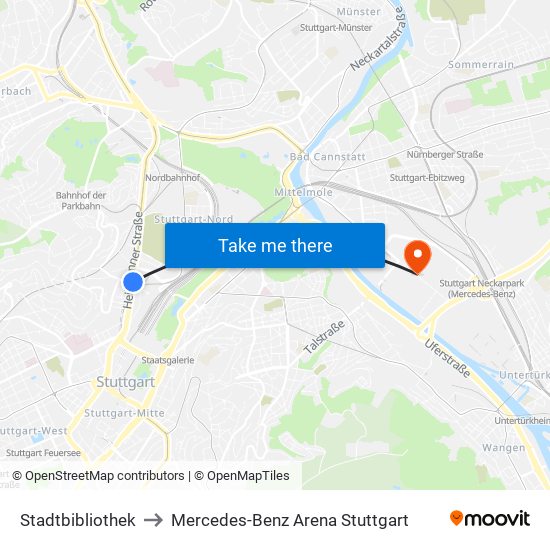 Stadtbibliothek to Mercedes-Benz Arena Stuttgart map