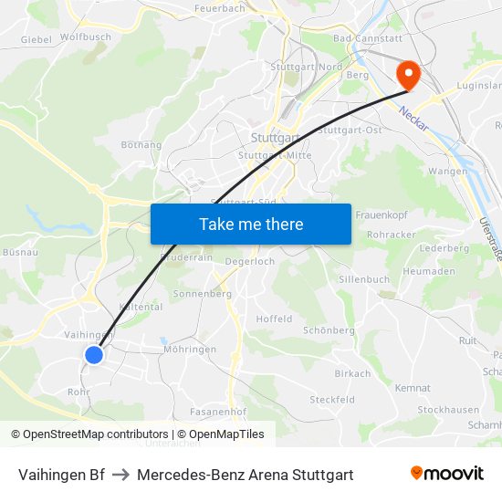 Vaihingen Bf to Mercedes-Benz Arena Stuttgart map