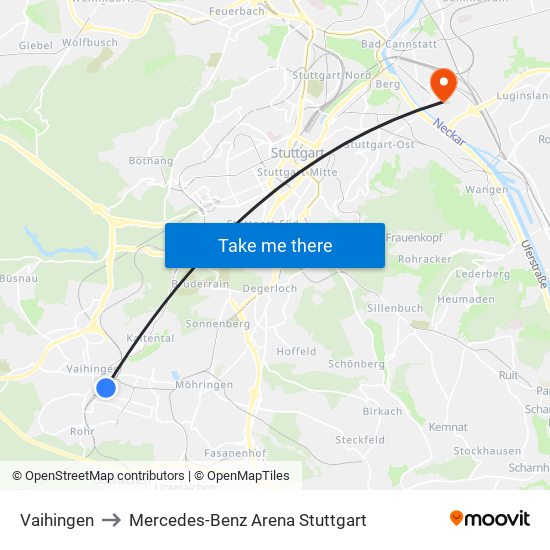 Vaihingen to Mercedes-Benz Arena Stuttgart map