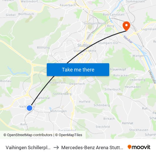 Vaihingen Schillerplatz to Mercedes-Benz Arena Stuttgart map