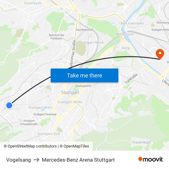 Vogelsang to Mercedes-Benz Arena Stuttgart map