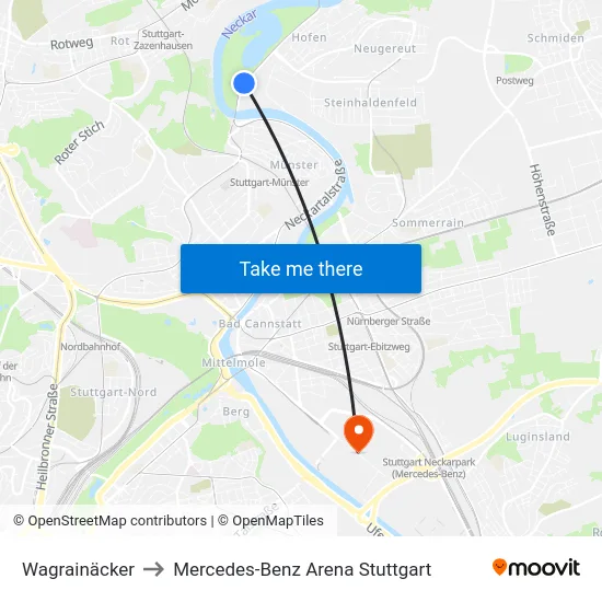 Wagrainäcker to Mercedes-Benz Arena Stuttgart map