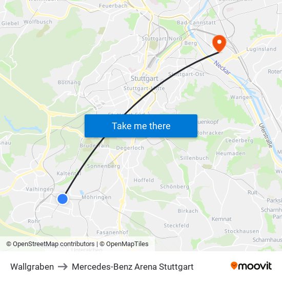 Wallgraben to Mercedes-Benz Arena Stuttgart map