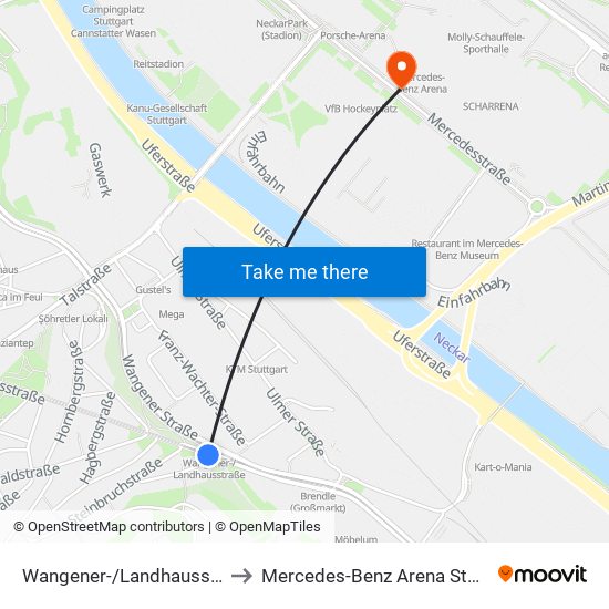 Wangener-/Landhausstraße to Mercedes-Benz Arena Stuttgart map