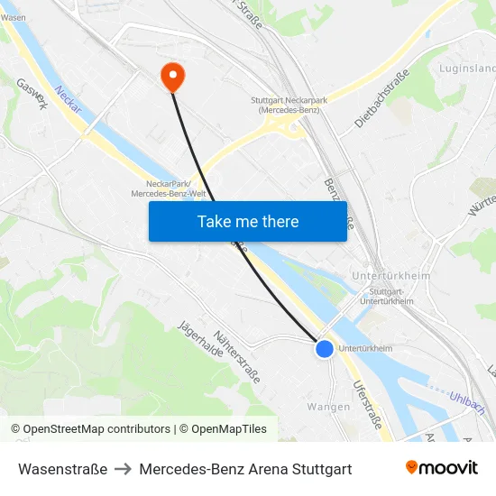 Wasenstraße to Mercedes-Benz Arena Stuttgart map