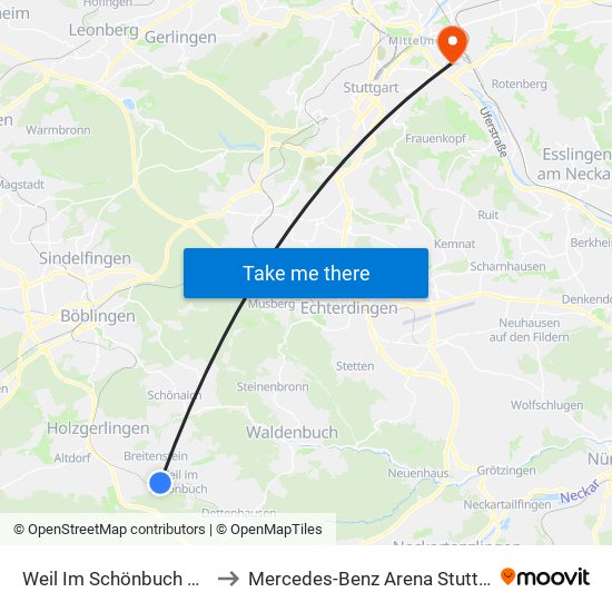 Weil Im Schönbuch Röte to Mercedes-Benz Arena Stuttgart map